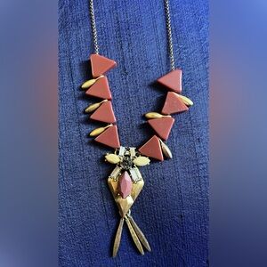 J. Crew Burgundy Triangles Geometric Statement Necklace Drop Pendant.
